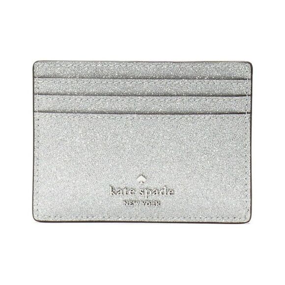 Kate Spade New York Shimmy Glitter Card Holder in Silver Glitter NWOT - Picture 1 of 10